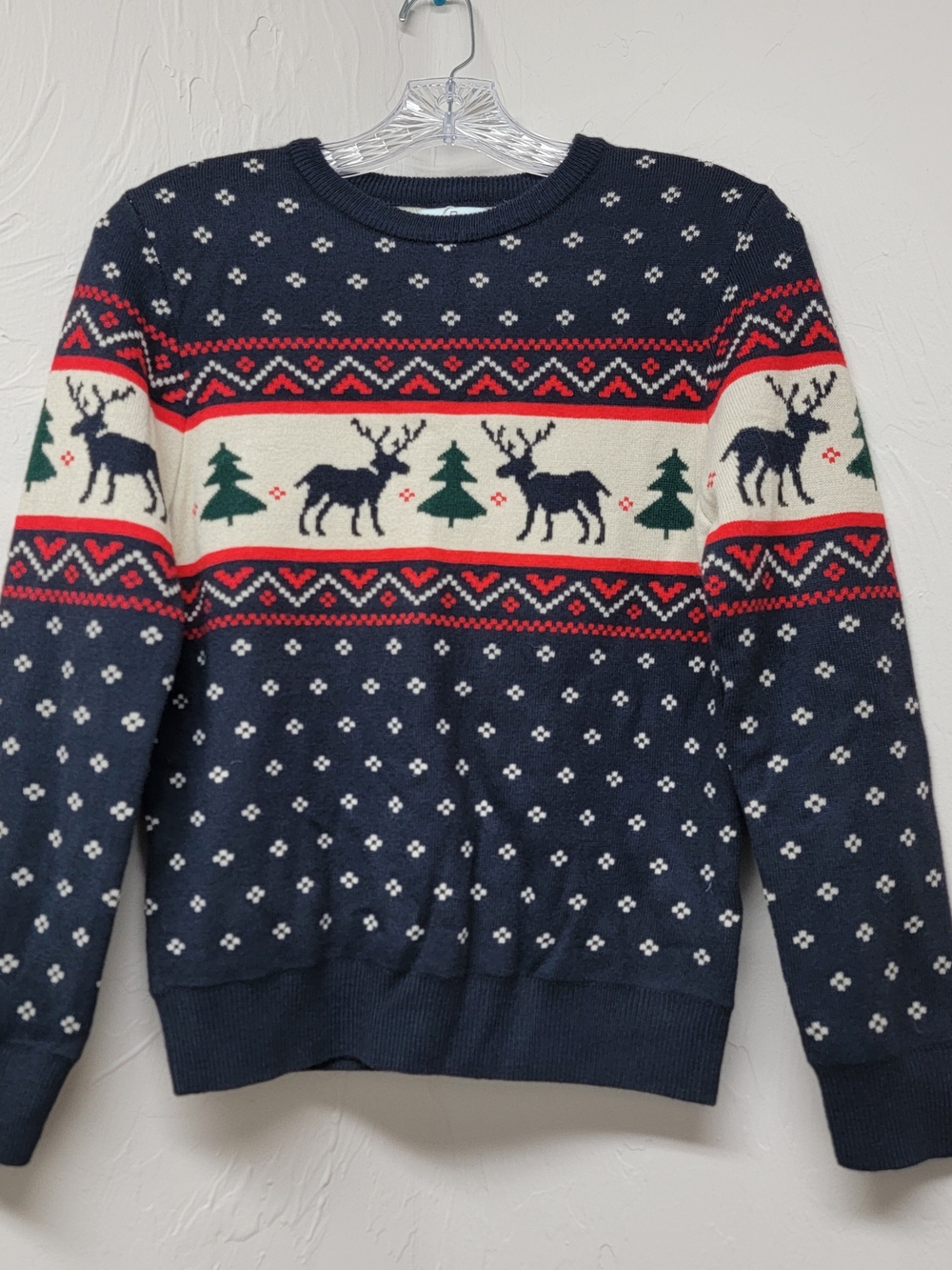 Class Club Boy Navy Blue Reindeer Fair Isle Holiday Christmas Tree Sweater 10/12